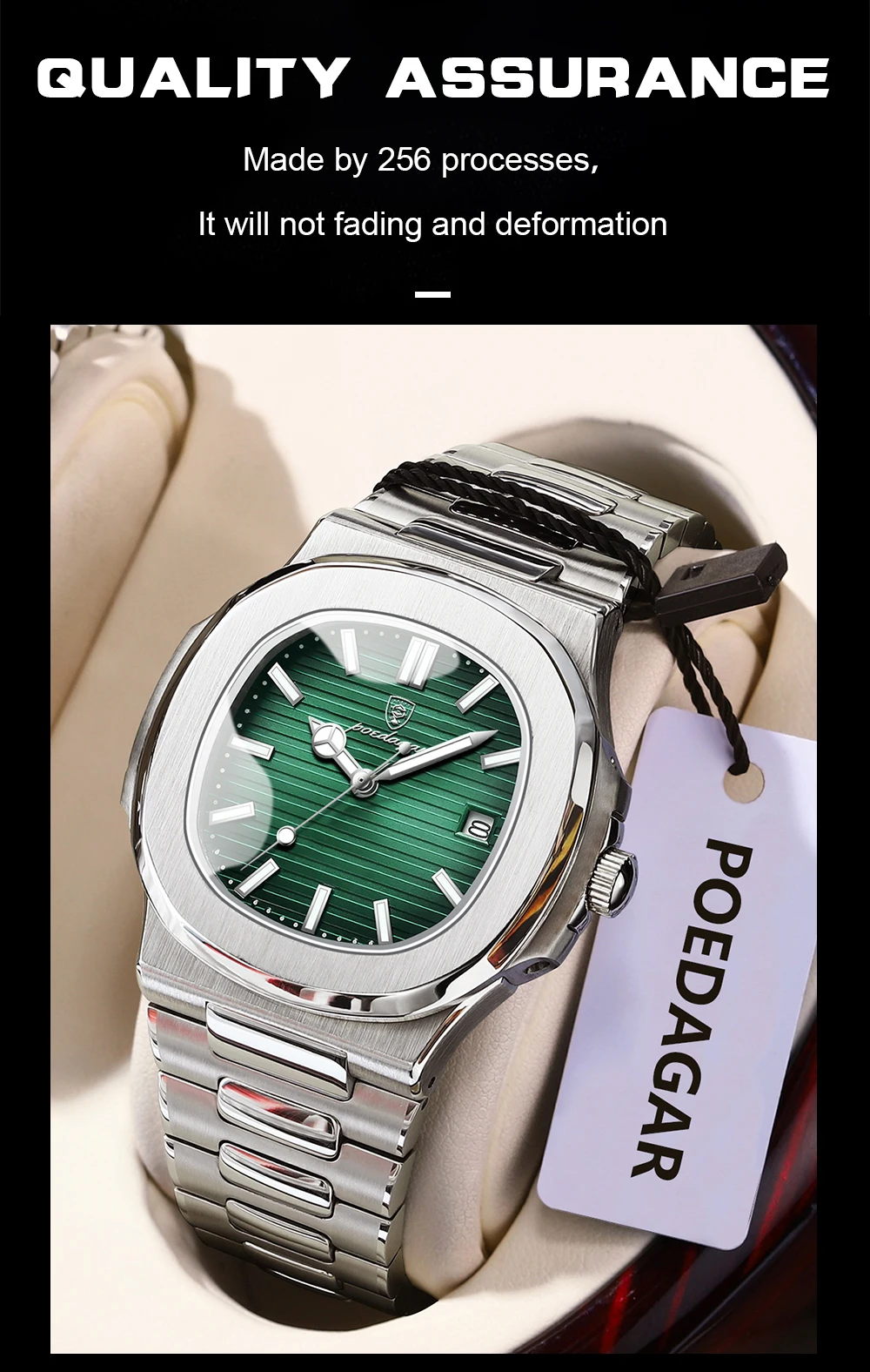 POEDAGAR Original Platz Männer Armbanduhr Datum Wasserdicht Edelstahl Leucht Mann Uhr Mode-Business Quarz herren Uhren – Detail 14