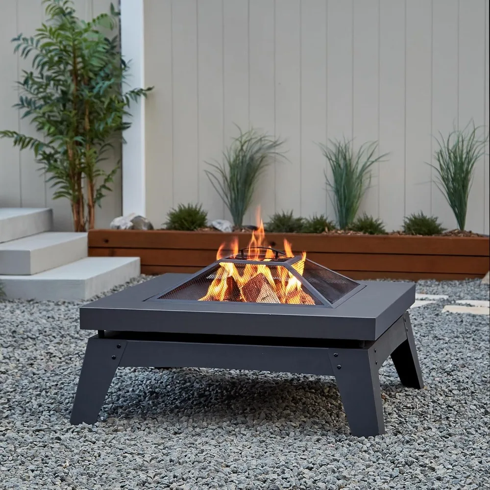 

Breton Wood Burning Fire Pit - Freestanding & Portable, Includes Spark Screen, Log Poker & Storage Cover