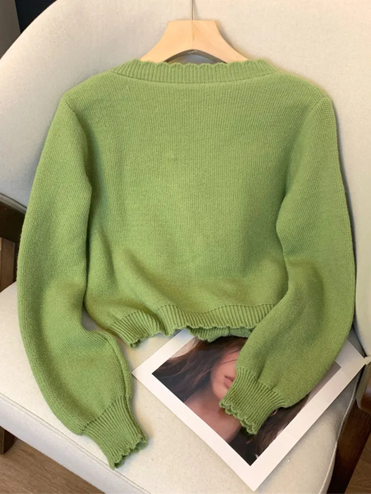 New Design Women Green Sweater Slash Neck Autumn Winter Long Sleeve  Basic Cardigan Soft Fashion Knitted Jumper 2000s Aesthetic