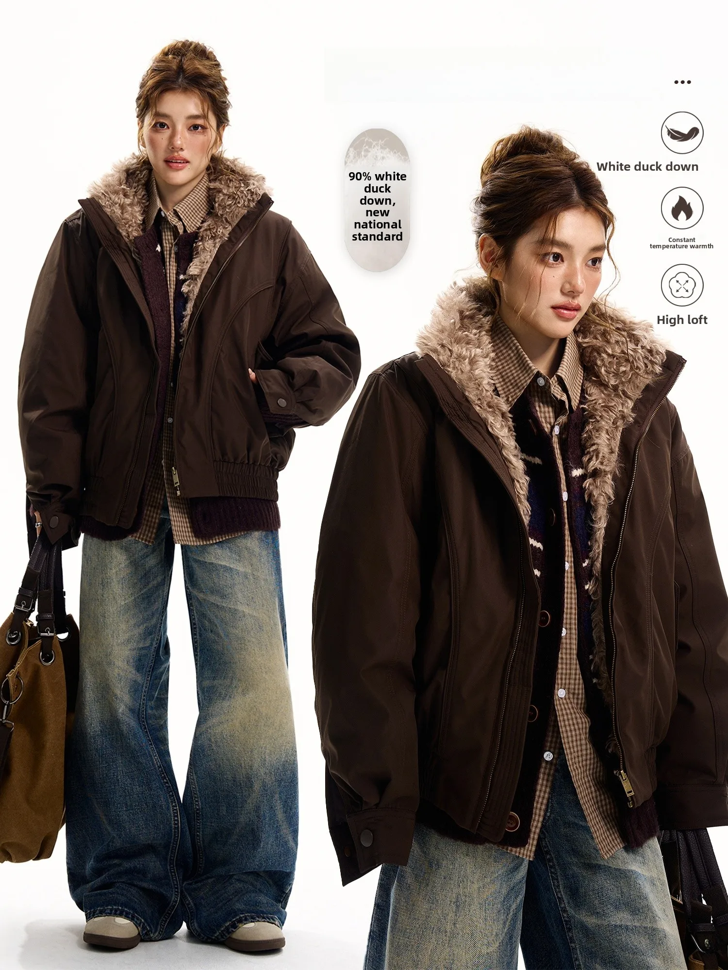 

Damon Island Зимняя теплая свободная куртка-пуховик с меховым воротником Верхняя одежда для пар в американском стиле ретро Thiened Long Sve на молнии