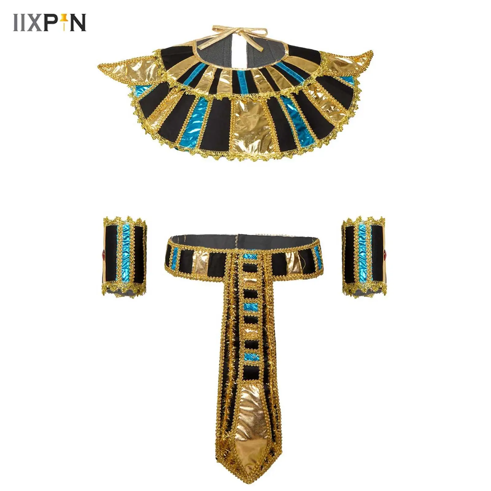 Egyptian Pharaoh Role Play Accessory Halloween Ancient Rome Cleopatra Egypt Priest Set 3Pcs Collar Belt Arm Sleeves Wrist Bands