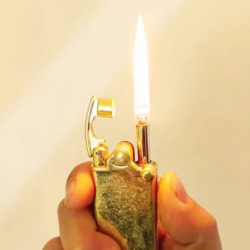 Metal Vintage Rocker Arm Oil Lighter Creative Retro Grinding Wheel Ignition Windproof Lighter Smoking Accessories Gift Tools