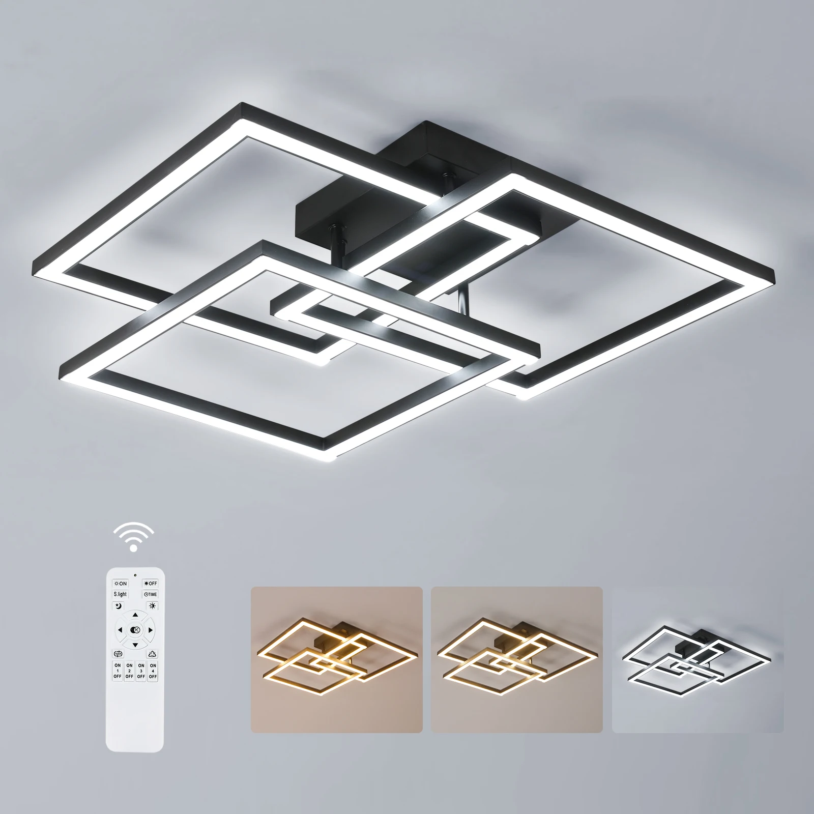 Plafonnier LED carré à intensité variable, 40W 4500LM, avec télécommande 3000K-6500K, fonction mémoire pour salon