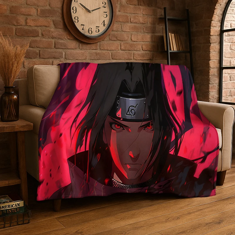 Retro Anime N-Naruto Cartoon I-Itachi Flannel Throw Blanket,Warm Cozy Blanket for Bed,Sofa,Couch,Bedroom,Living Room,Office,Gift