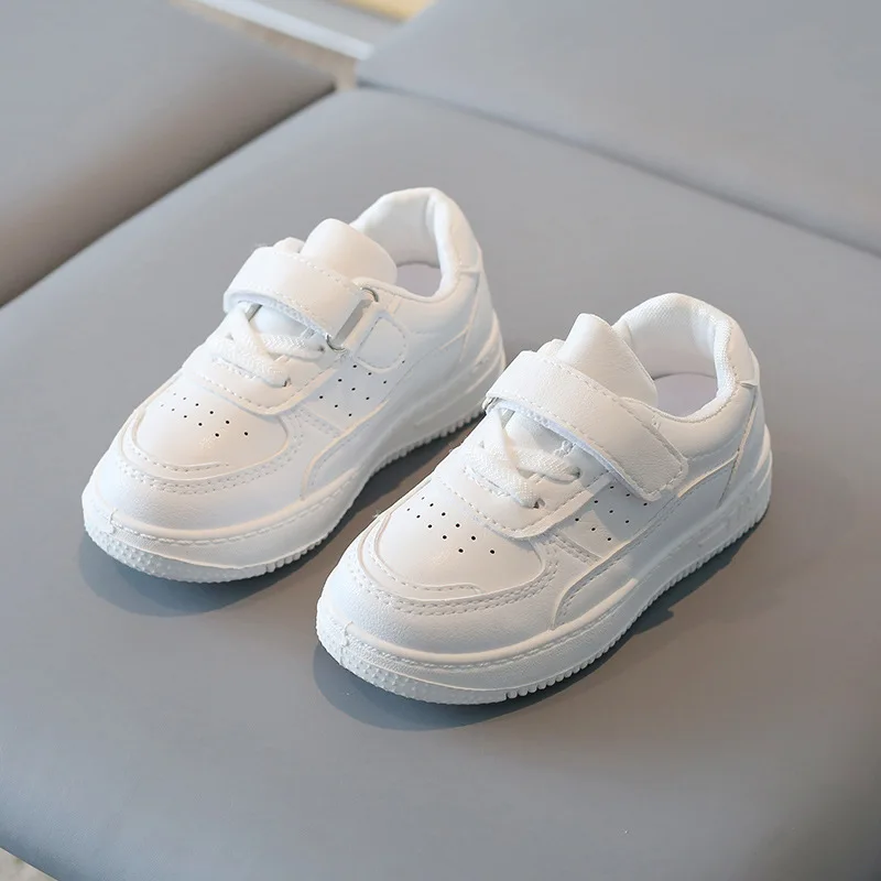 Children Spring Autumn Slip-on PU Leather Sneakers Lightweight Non-slip Running Shoes Girls Boys Plain Soft-soled Comfortable