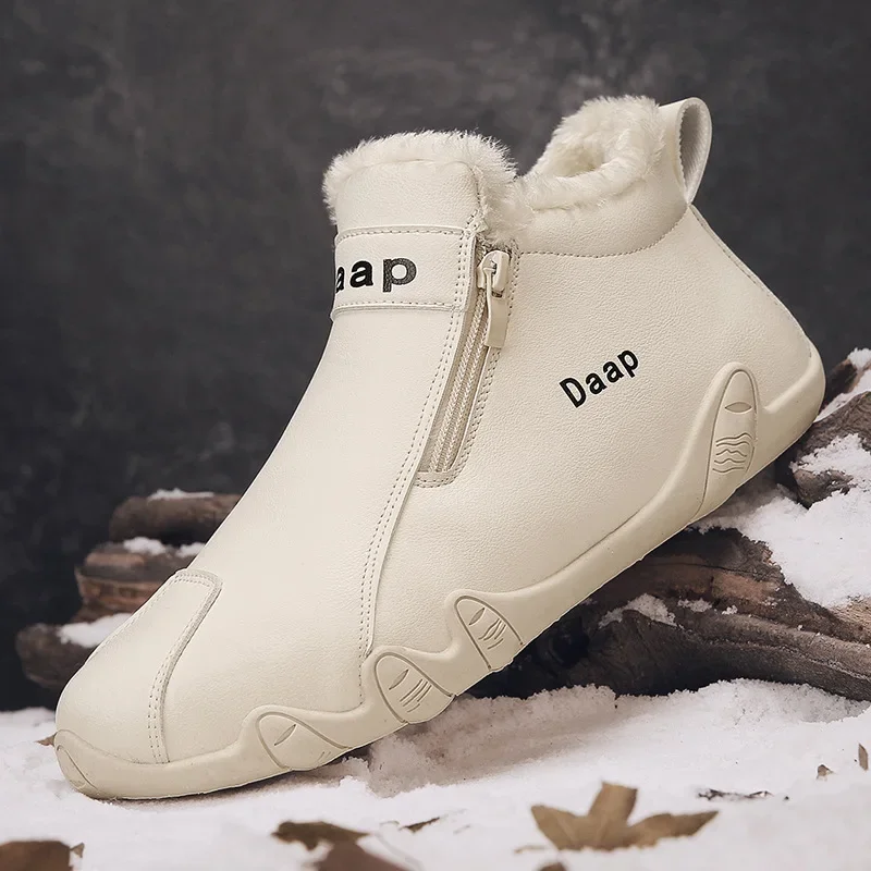 Quality Men's Leather Casual Shoes Winter Keep Warm Cotton Shoe Classic Slip on Loafers Winter Fur Ankle Boots Casual Snow Shoes