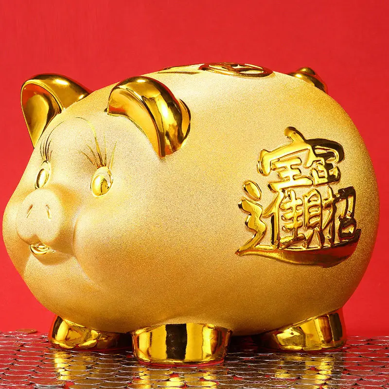 

Creative Golden Pig Ceramic Piggy Bank 2023 New Kids Coin Bank Cute Cartoon Piggy Bank Gift Craft Money Box Savings Home Decor