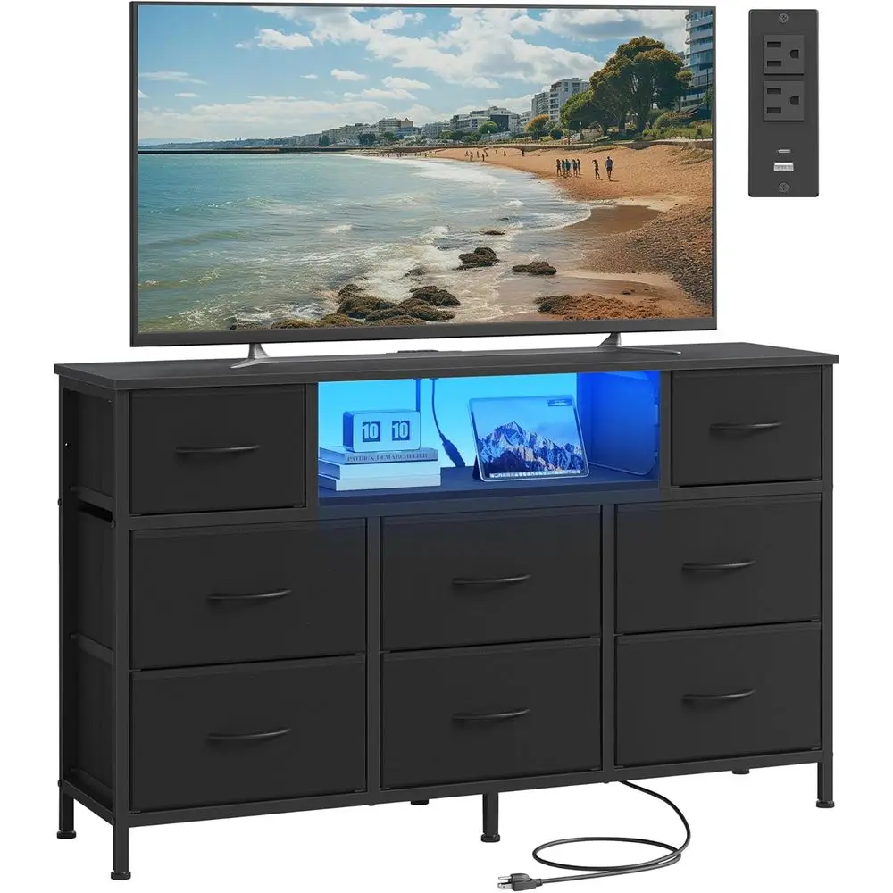 

AH Collection - Drer or Bedroom with Outlets and LED Lights, TV Stand or TVs Up to 55 Inches, Chest o Ders, 8 Ders, Steel, Indus