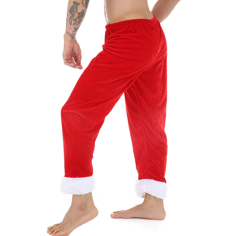 Weihnachtsmann Hose Roter Samt Weihnachtskostüme Feier Kostüme Unisex Zuhause Pyjama Hosen Warme lange Unterhosen – Detail 6