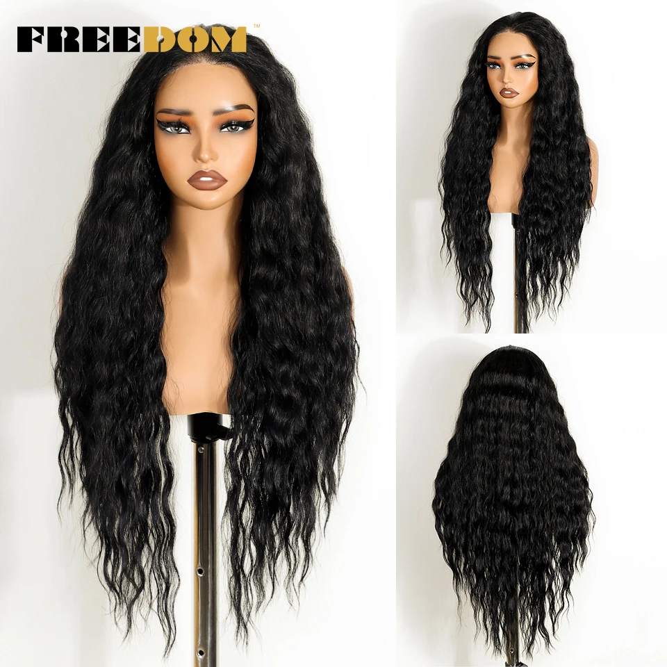 VRIJHEID Krullend Synthetische Lace Front Pruiken Voor Zwarte Vrouwen T Deel & 6x4 Pre Geplukt Wear and Go lijmloze Pruik Gember Cosplay Pruiken