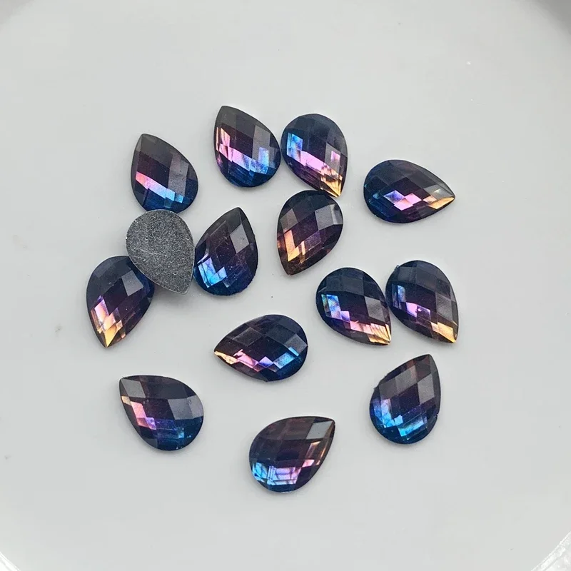 DIY 30pcs 10*14mm Rainbow Color Resin Rhinestone crystal Drop shape flatback Rhinestone HE55