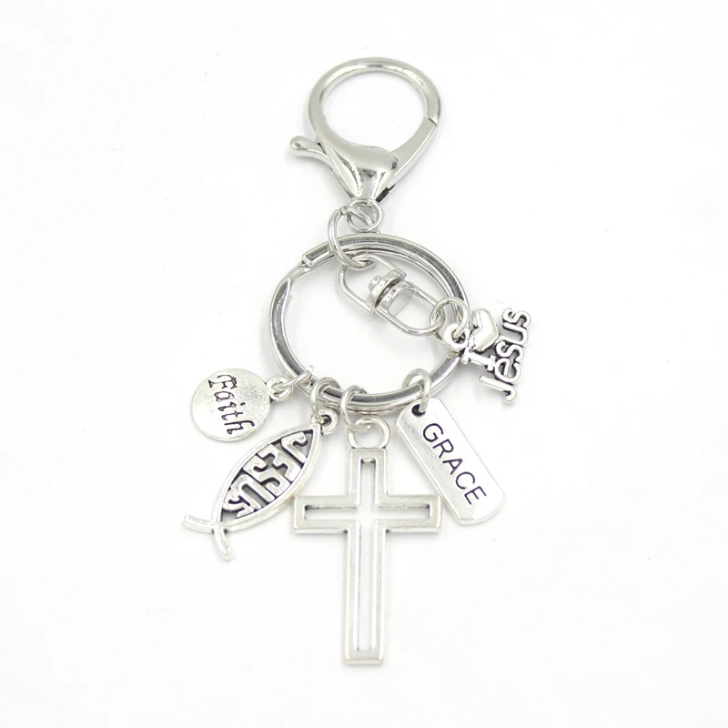 New Arrival Jesus Key Chain Grace Cross Faith Keychain Key Ring Holder Bag Pendant Accessory Jewelry Christmas Gifts Women Men