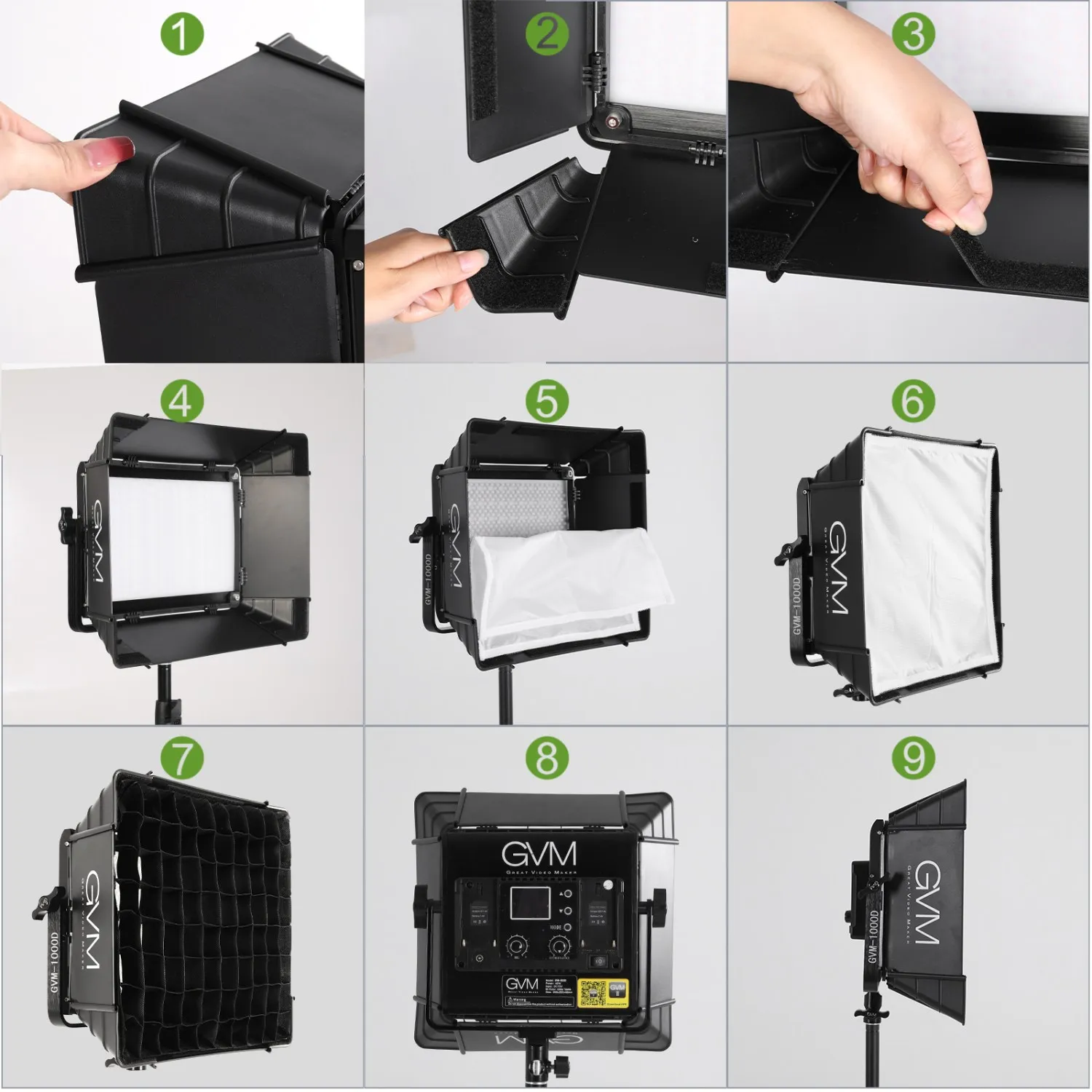 Imagem -05 - Gvm Dobrável Softbox Difusor com Grade Colméia para Gvm 1000d 680rs 880rs Rgb Led Painel de Luz 11.8 x 9.8