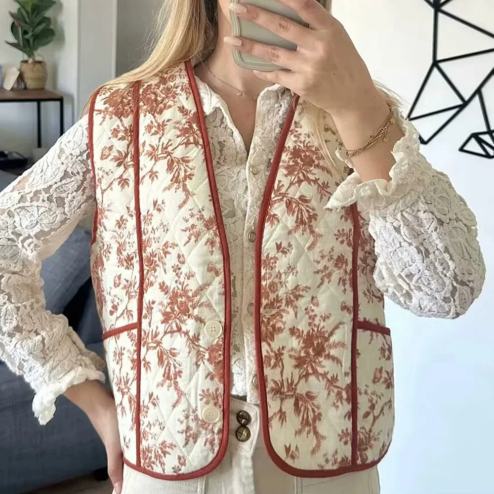 

Женский хлопковый жилет с принтом и двумя пуговицами, модный европейский и американский стиль для женщин