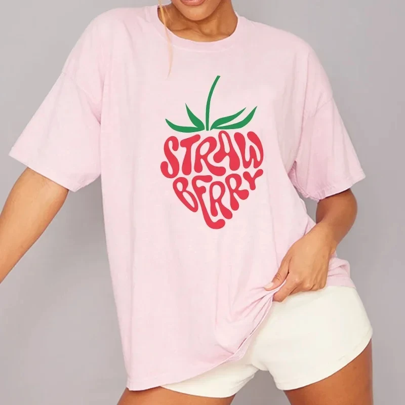 

Kawaii Cotton Short Sleeve T-shirt Women's Strawberry Print Summer Casual T-shirt Y2K Cute Fruit Women's Plus Size Top T-shirt