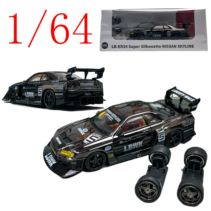 

CM Model Diecast 1/64 Scale Nissan Alloy Model Cars Nissan GTRER34#5 Feed Wheel Hub Play Vehicles Toys for Boy Gift Original Box