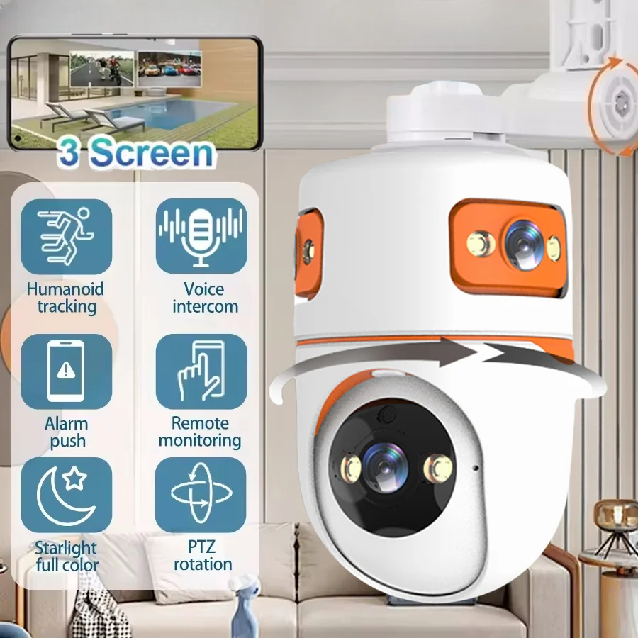 V380pro APP 3-Camera Full-Color Wireless WIFI IP Spherical Camera AI Human Presence Detection Two-Way Audio Home Security Monito
