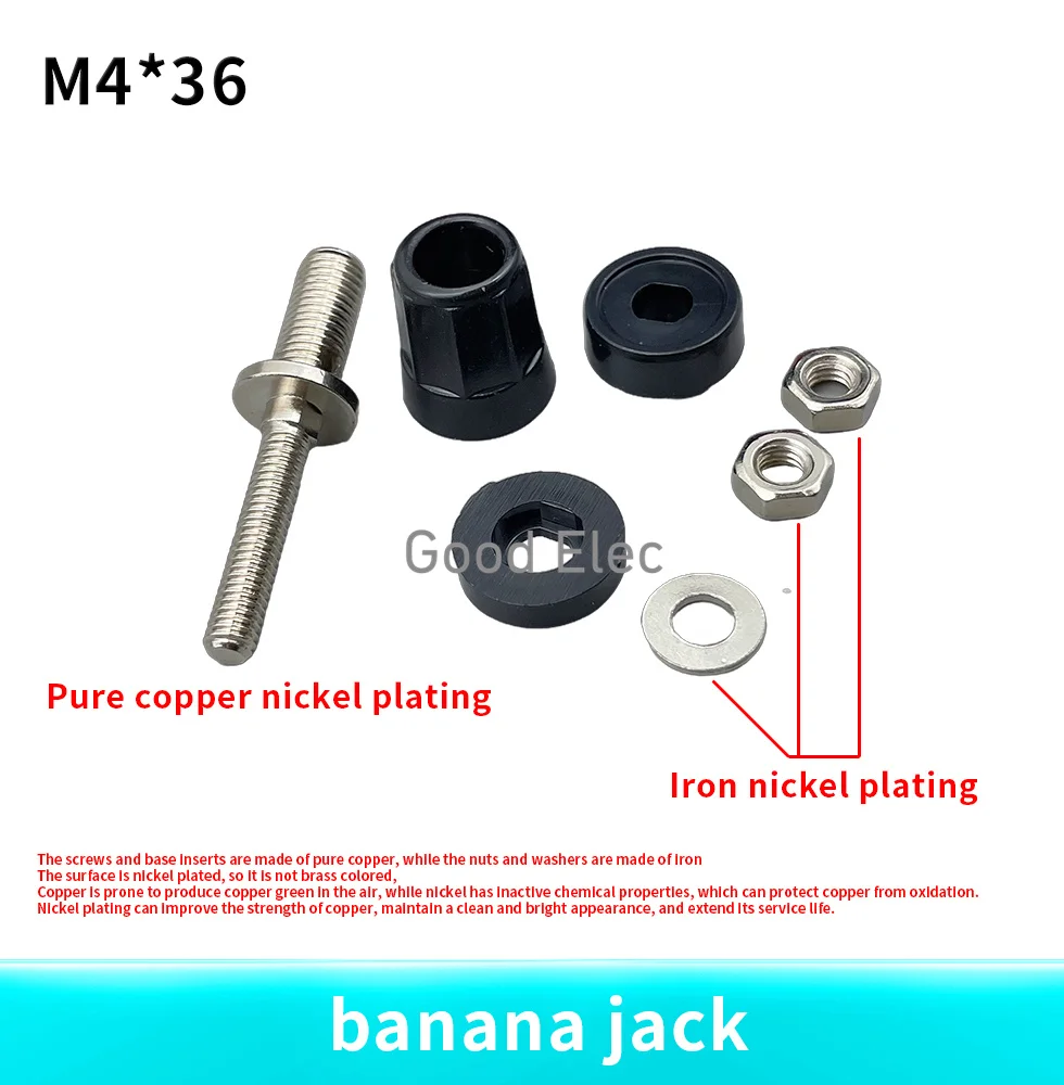 5PCS M4X36 Pure Copper Terminal 4MM Banana Jack Socket 20A Binding Post Banana Plug Connector M4*36 Black Red Blue Green Yellow