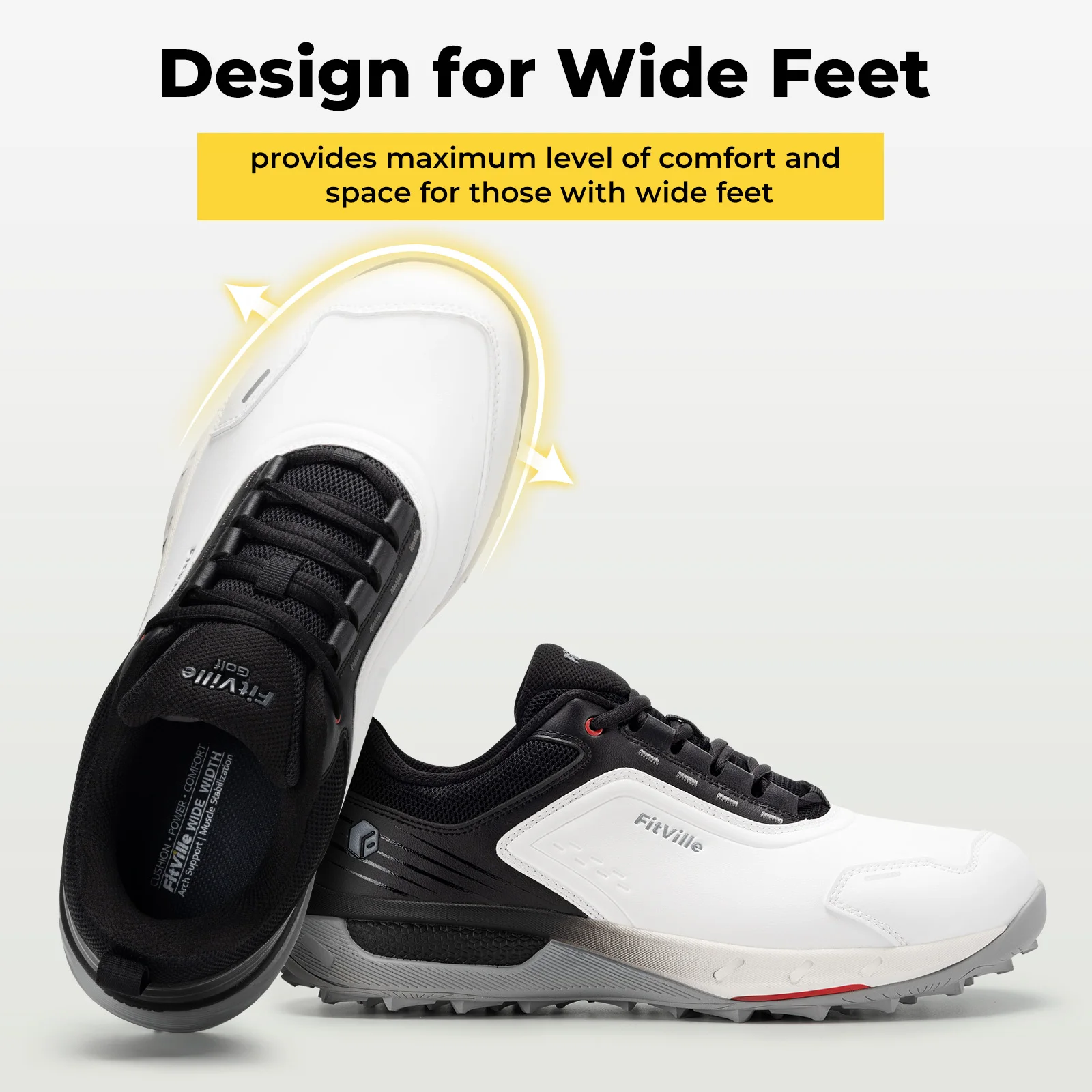 FitVille Wide Men's Golf Shoes Water Resistant Non Slip Lightweight Shock Absorption Professional Outdoor Golf Course Footwear