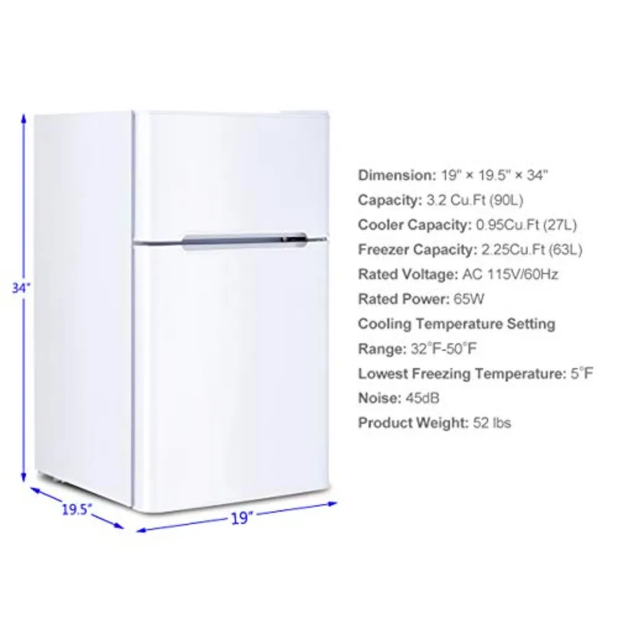 3.2 مكعب. ثلاجة FT صغيرة مع ثلاجة بفريزر بباب مزدوج مع أرفف زجاجية قابلة للتعديل ودرجة حرارة قابلة للإزالة وتبريد مدمج #3
