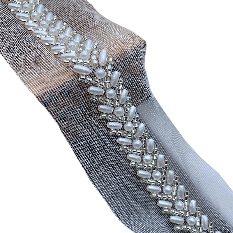 

1 Yard Heavy Duty Pearl Embroidery Rice Bead Trim Lace Ribbon for DIY Garment Sewing Handmade Crafts Accessories