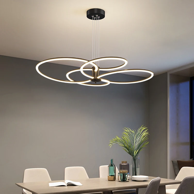 Light Luxury Restaurant Chandelier Modern Dining room hanging lamps for ceiling Nordic Minimalist Ring Indoor Lighting Gloss