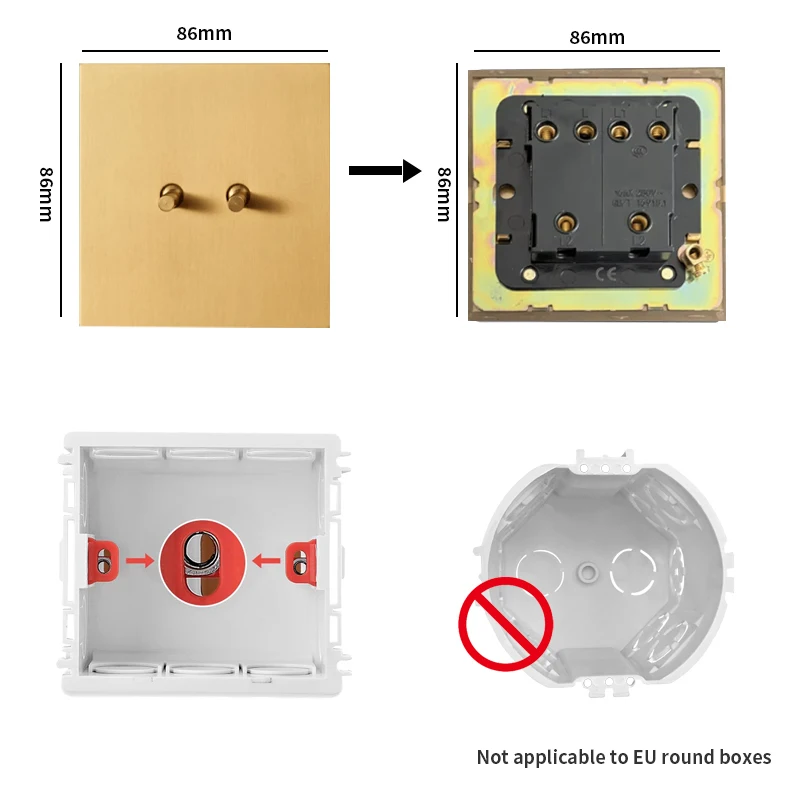 Goud Geborsteld Roestvrij Staal Metalen Knevel Wandlamp Schakelaar Eu Fr Uk Stopcontact Midden Schakelaar Cat6 Usb AC110-250V 86Mm Schakelaar