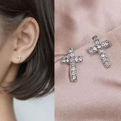 New Full Rhinestone Cross Earrings Women's Personalized Creative Trend Korean Pierced Earrings Men's Birthday Party JewelryGifts