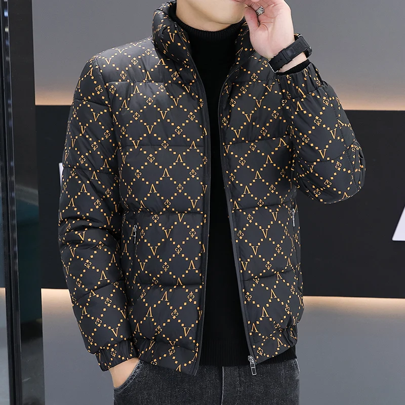 

Winter Men's Warm Padded Jackets Fashion Male Stand Collar plaid Cotton Thicken Parkas Man Windbreaker Thermal Coats