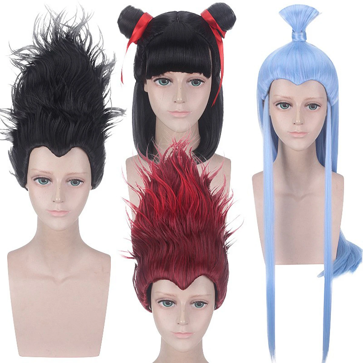 

Ne Zha & Ao Bing Spiked Double Buns Wig - Dual-Tone Black/Red with Widow's Peak (Demon Child Edition)