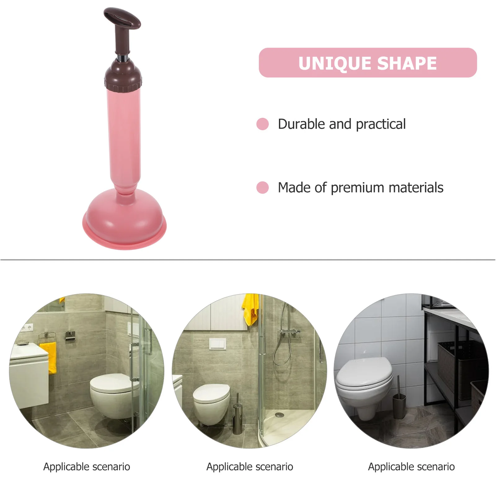 

1Pcs Strong Suction Household Toilet Plunger Stainless Steel Rod Clog Solver for Bathroom Kitchen Sewer Cleaning