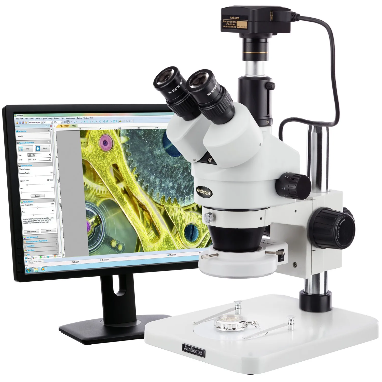 AmScope 3.5X-180X Manufacturing 144-LED Zoom Stereo Microscope with 10MP Digital cam·era