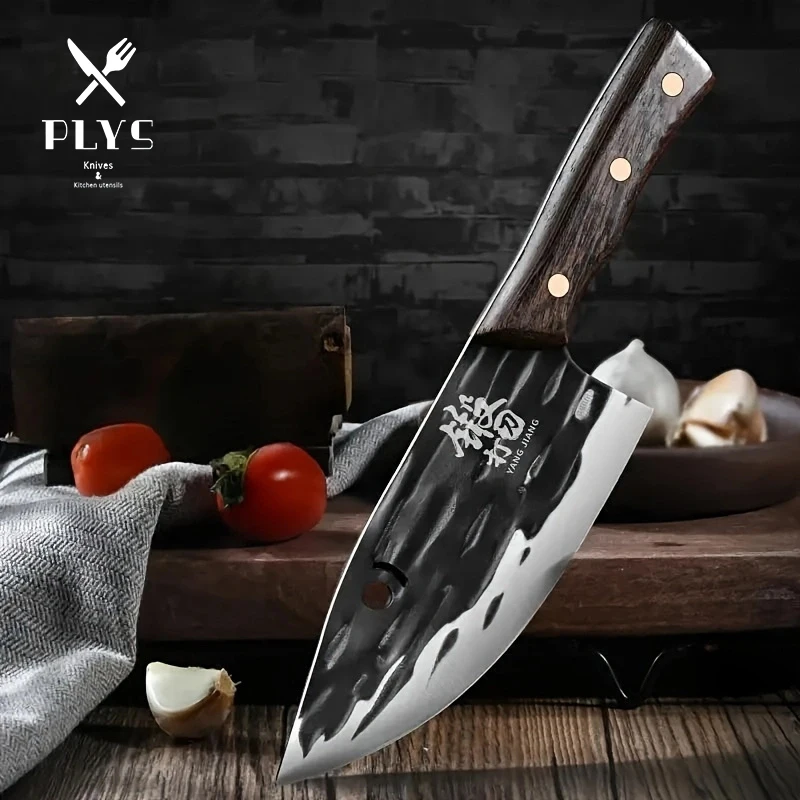 PLYS Forged Fish Killing Knife Stainless Steel Thin Blade Meat Cleaver Comfortable Wooden Handle Kitchen Slicing Knife