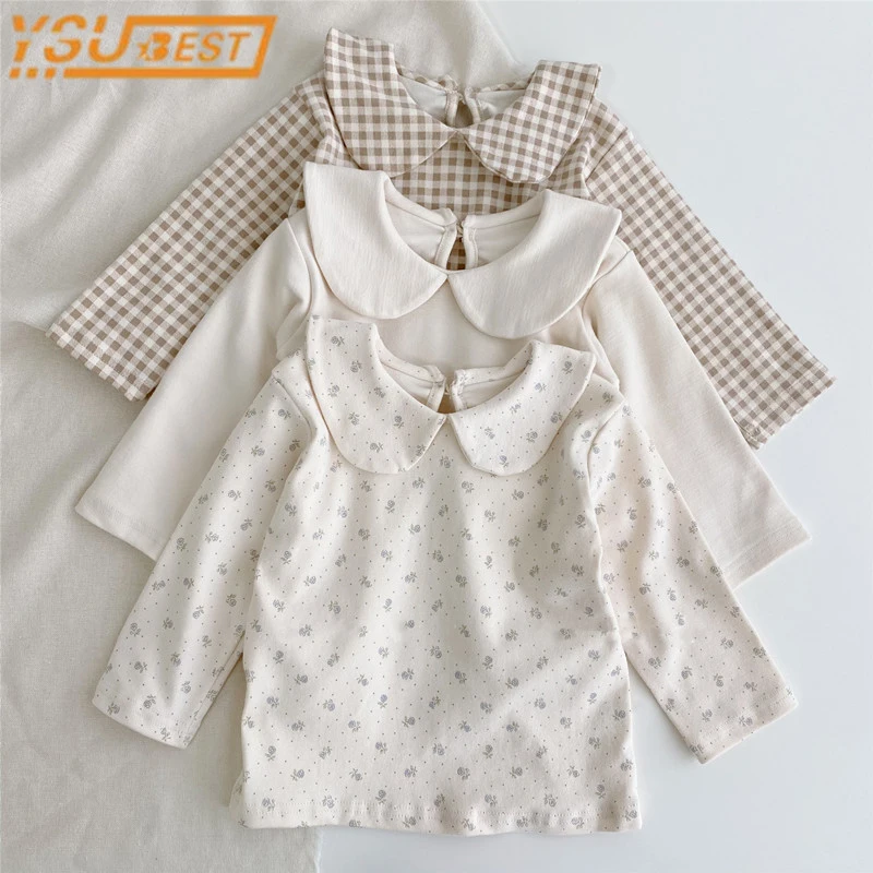 2024 Toddler Baby Girl Long Sleeves T-shirt Baby Plaid Floral Top For Baby Girls Clothes Bottoming Girls Shirt Autumn Baby Shirt