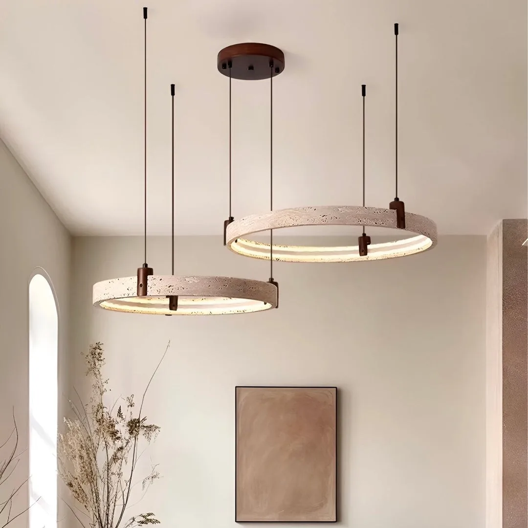Pendant Light 40-60cm Yellow Cave Stone LED Chandelier Natural White Lighting Fixture Wood Room Decor Circular