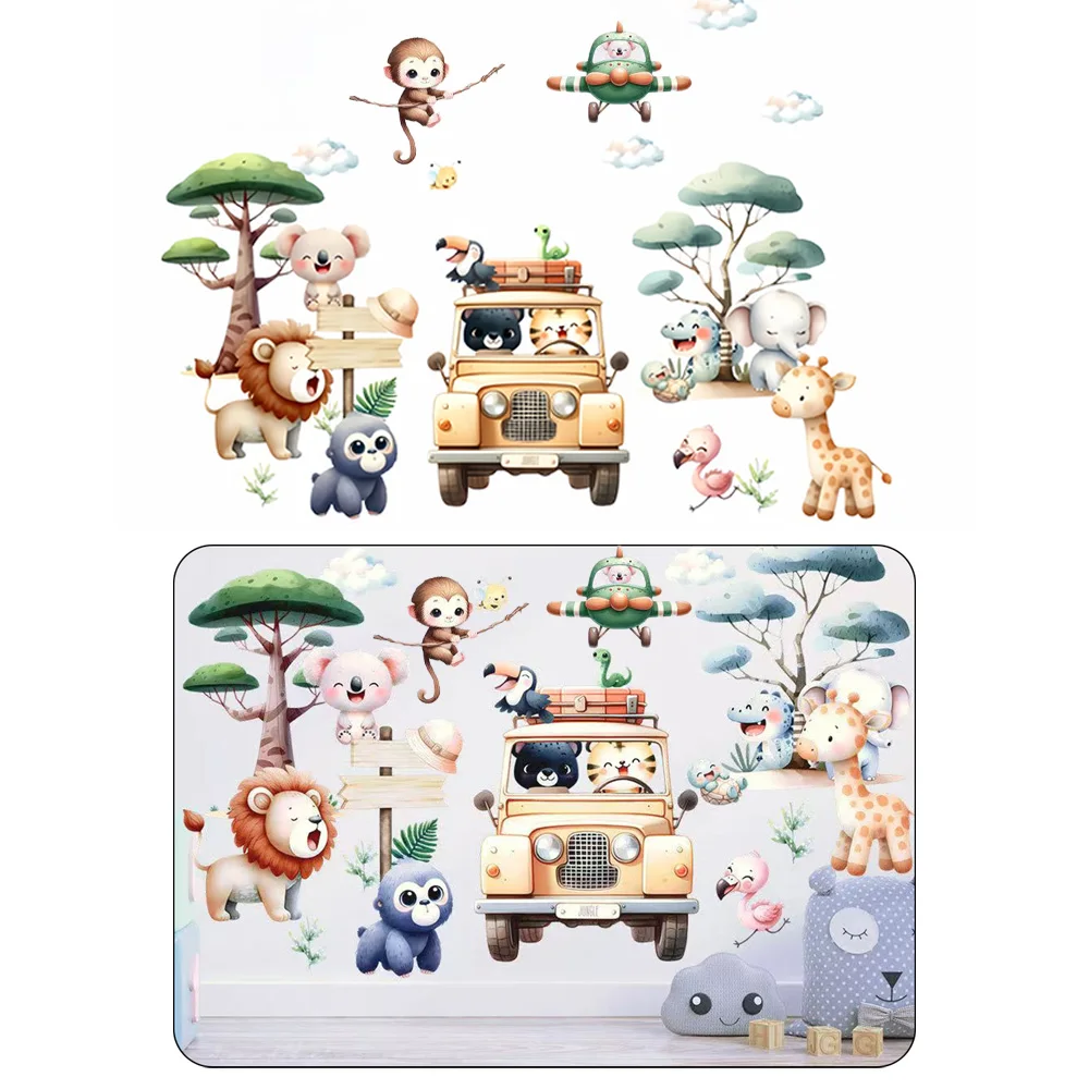 

Cartoon Animal Wall Stickers for Kids Room – Lion, Elephant, Giraffe Wall Decals for Children Bedroom Home DIY Decoration