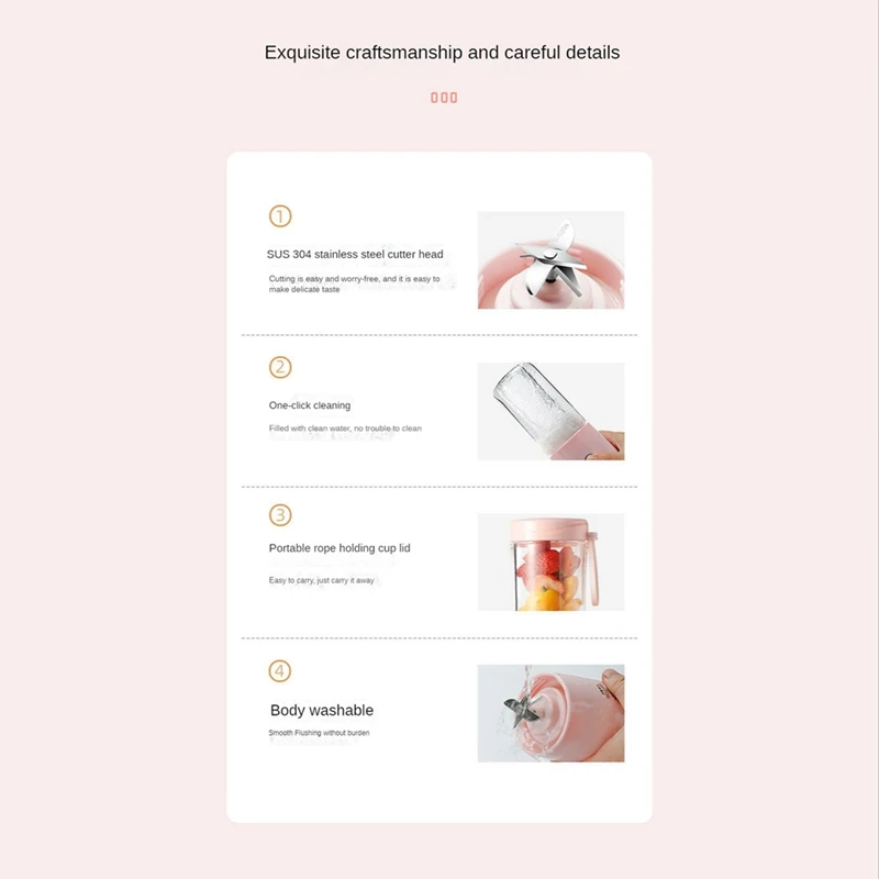 เครื่องปั่นแบบพกพา380มล. เครื่องปั่นไฟฟ้าแบบ USB JUICER MINI ไร้สายเครื่องคั้นน้ำผลไม้สำหรับผักและผลไม้เครื่องคั้นน้ำผลไม้