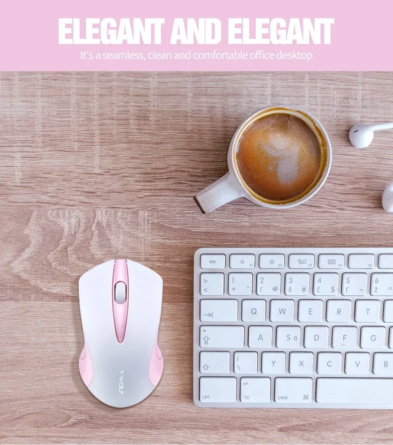 Ratón óptico inalámbrico para ordenador portátil, Mouse bonito de moda, color rosa, 1600dpi