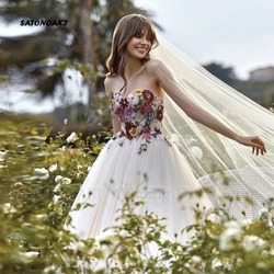 Vestido De Novia De encaje bohemio para mujer, vestido De Novia elegante y Sexy con escote Corazón y flores para playa