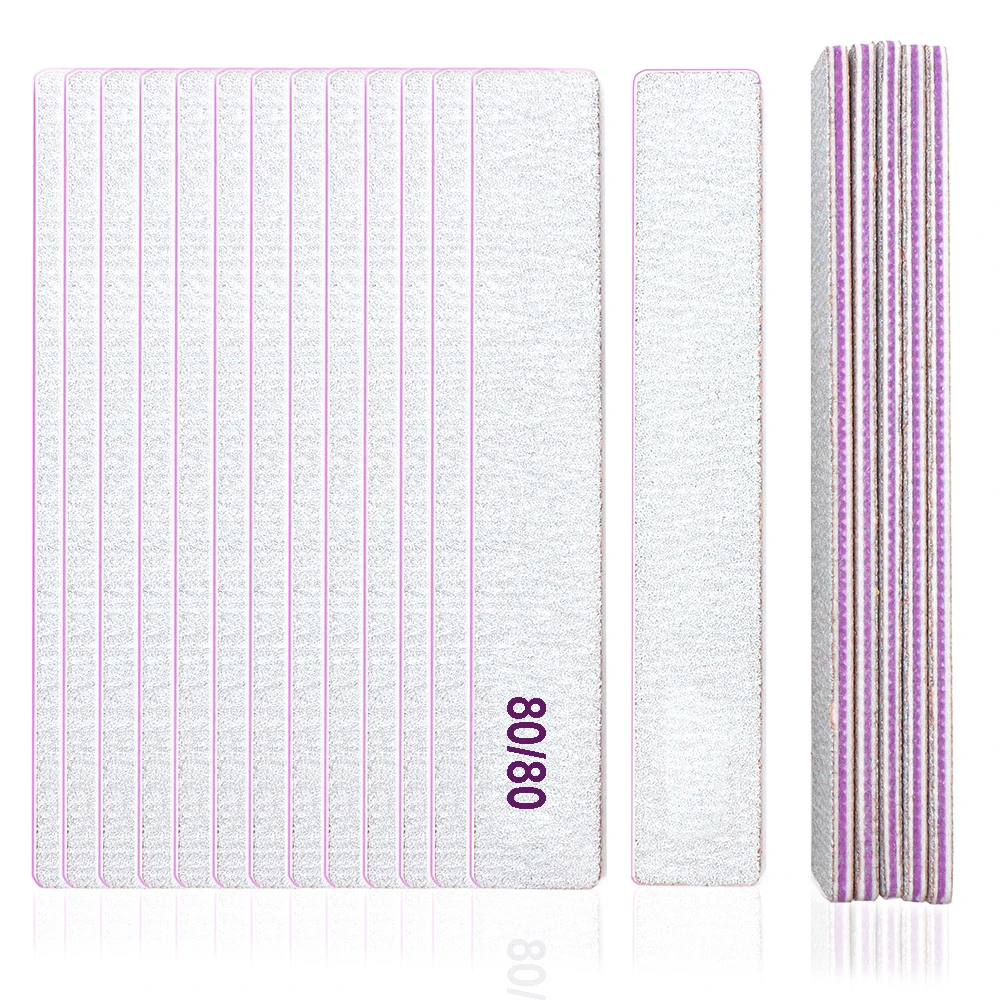 Grit 80/80 Nail Files for Acrylic Nails Rectangle Double Sides Emery Board Fingernail Files Professional Nail Buffering 10-50Pcs