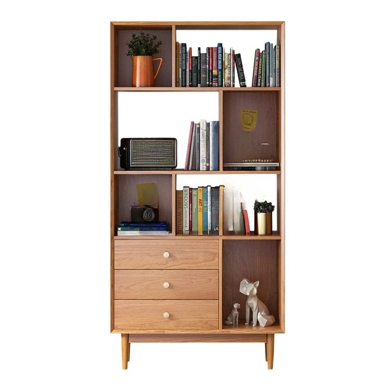 

All solid wood floor-to-ceiling bookshelf, bookcase integrated, storage shelf against the wall, household light luxury c