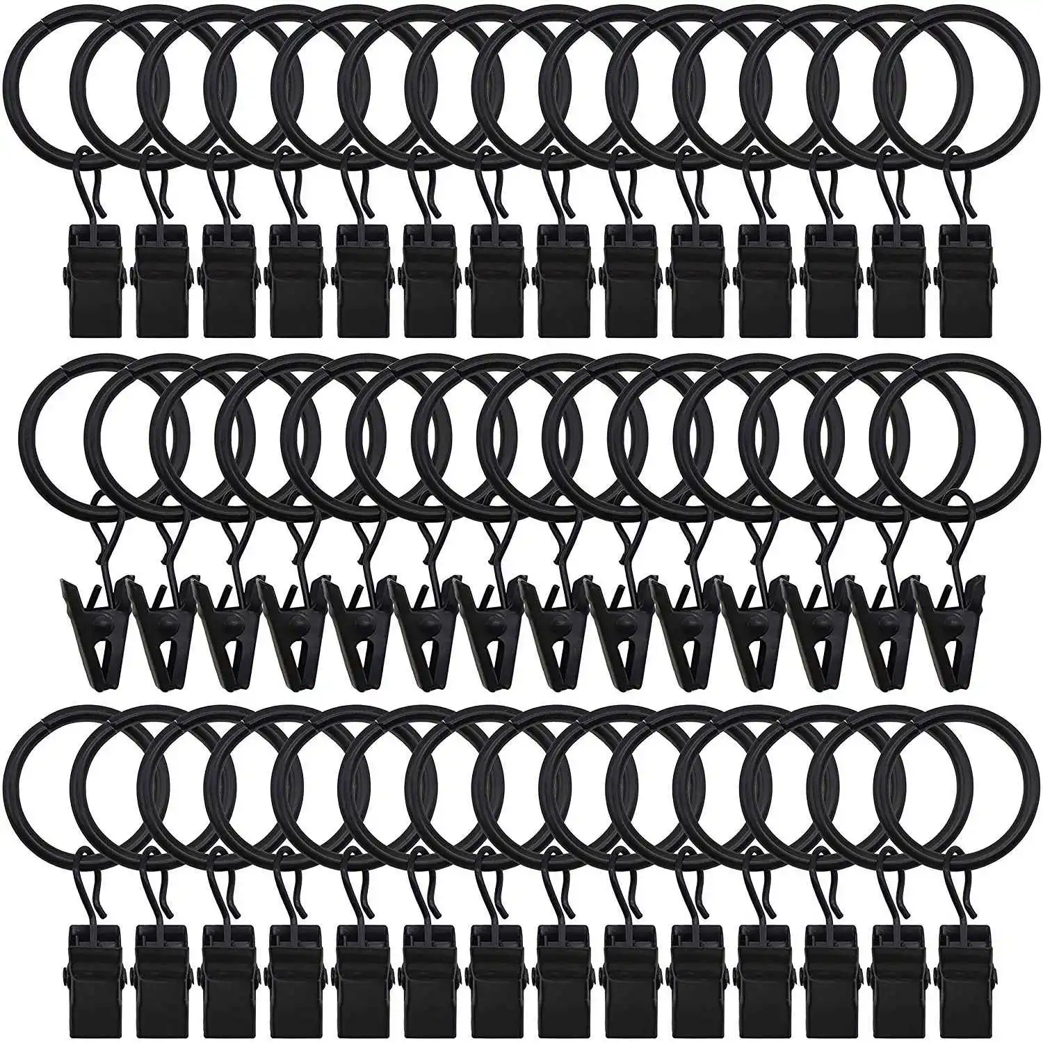 42 Packs of Curtain Ring, with Clips, Decorative Curtains, Rust, Retro, 1 Inch, Inner Diameter, Black