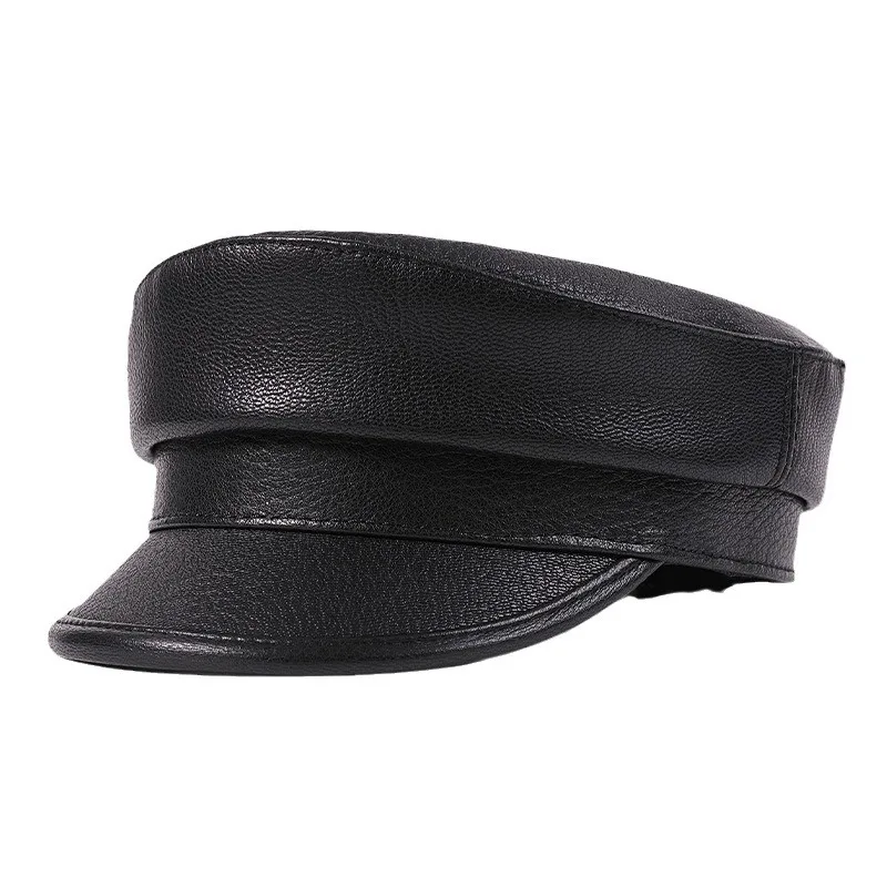 

Autumn and winter leather men's Korean version of sheepskin flat top British medium and the elderly cap single hat