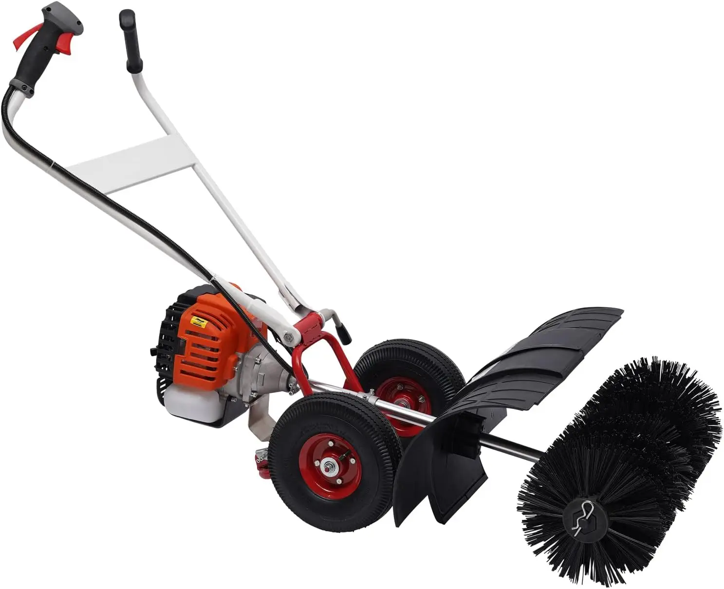 Held Gas Power Broom, 52cc Gasoline Power Broom Walk Behind Sweeper Driveway Cleaning Tools 2.5HP Broom Sweeper