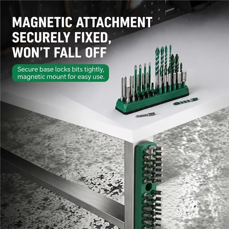 AT19-Wheels Stack Drill Bit Box 36 Holes Magnetic Screwdriver Holder For Tool Hex 1/4Inch Storage Organizer For Toolboxes