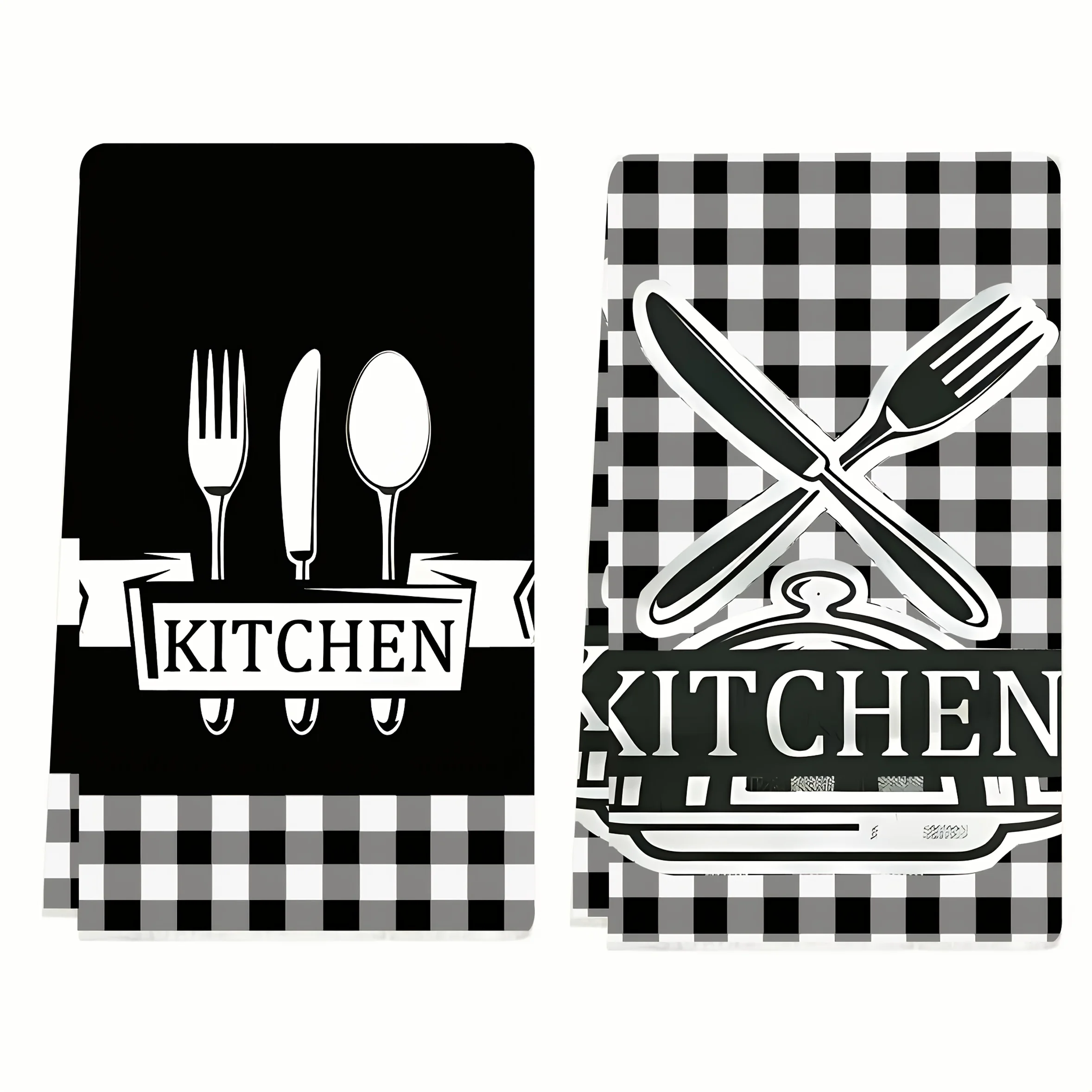 Black and White Checkered Knife, Fork, Spoon, Kitchen Towel, Dish Towel, Hand Towel, Kitchen Decorative Towel, Neighbor Gift, Sweet Housewarming Gift for Friends, Mom Gift, Friend's Birthday Gift