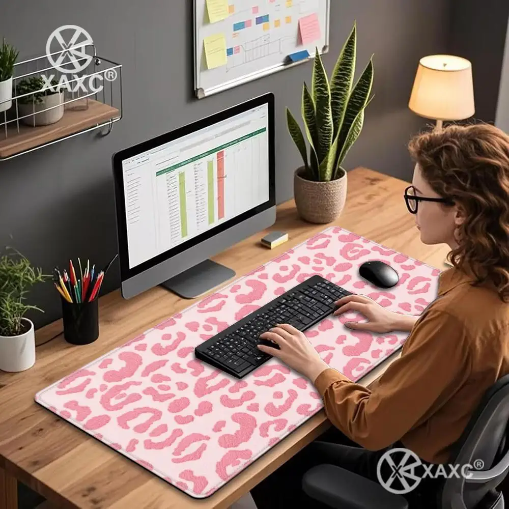 Pink Leopard Print Mouse Pad HD Printing Large Seaming Waterproof Mouse Pad Anti-slip Gaming Mouse Pad HYBXXC