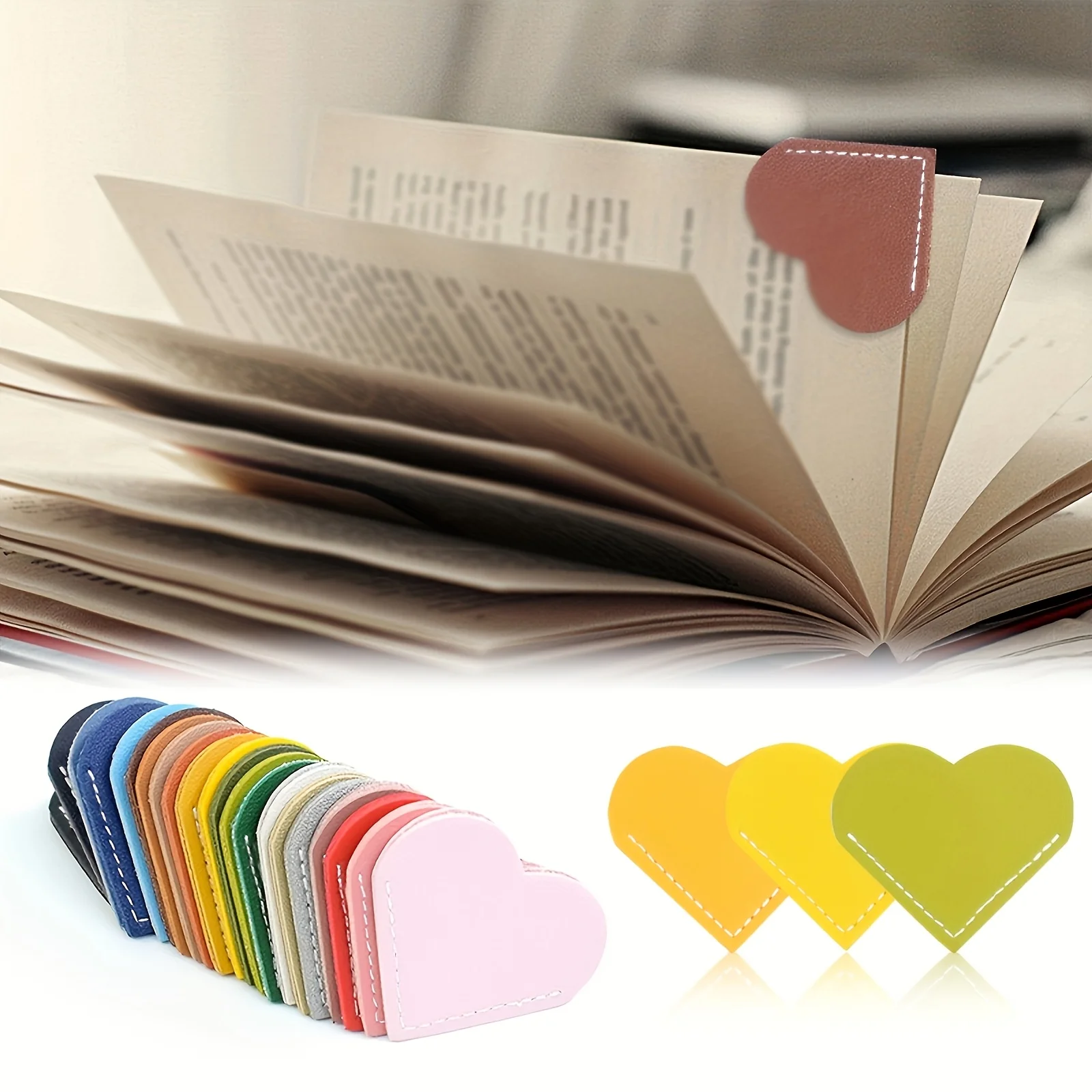 10Pcs Heart-Shaped Bookmarks, Durable Faux Leather Material, Multi-Colored Super Healing Effect, Book Page Corner Protection + Marking Function, a Must-Have for Reading Enthusiasts, Students, and Young Art Enthusiasts (Random Colors)