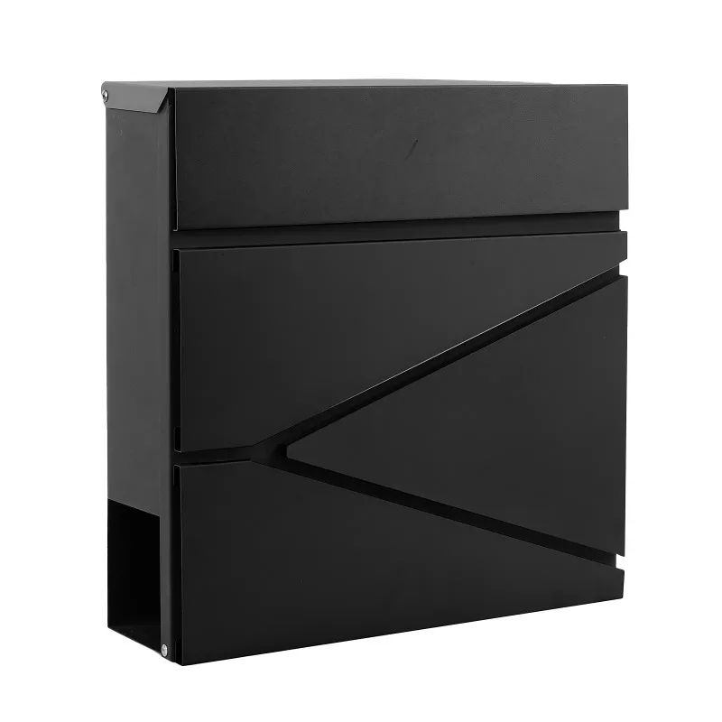 

Large black metal residential modern mailbox wall-mounted outdoor mailbox