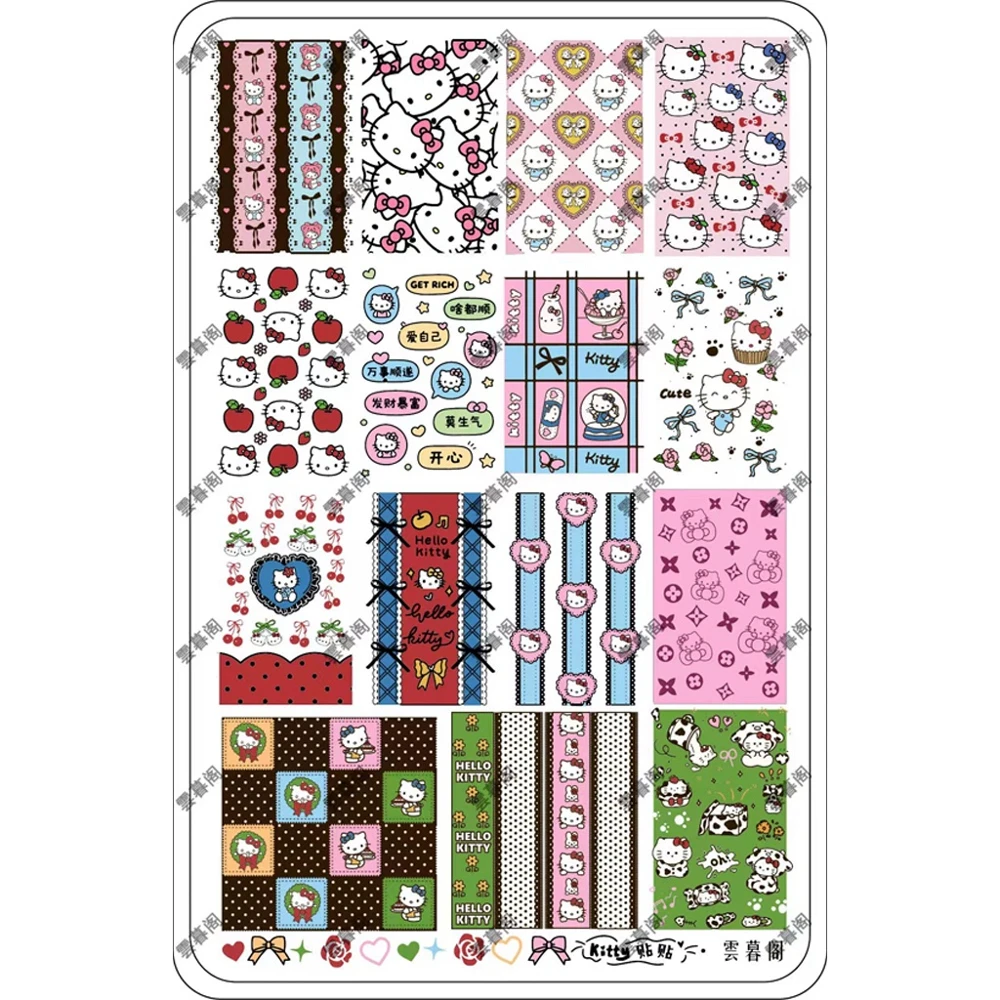 

1Pc Cartoon Animation Sanrio Hello Kitty Nail Printing Stamp Templates Flowers Bowknot Apple Pattern Nail Art Stencils Tools